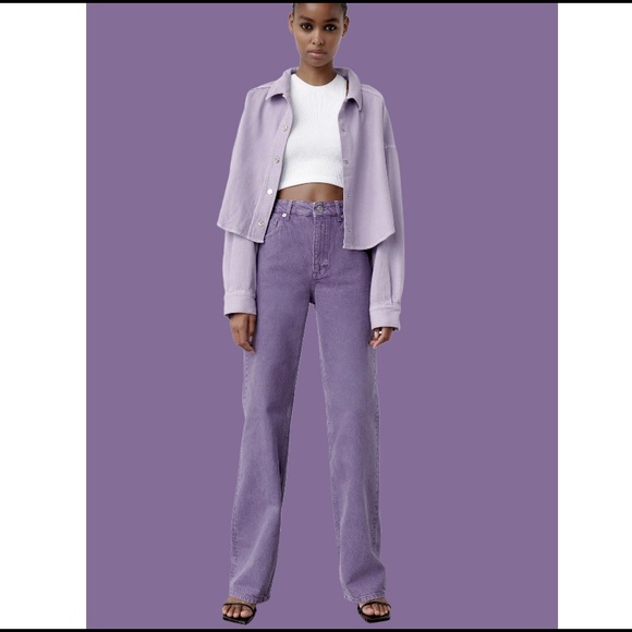 Nwot Zara Purple Wide Leg Jeans 